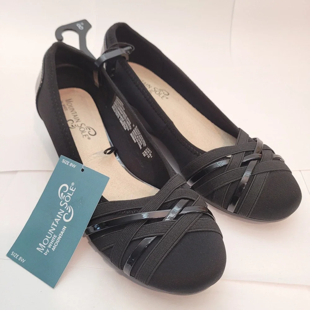 Mountain‎ Sole MS Ballet WW Women Black Low Wedge Wide Width Shoes 8W 674946354